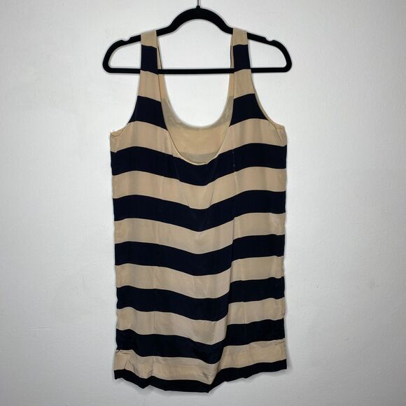 Joie 100% Silk Scoop Neck Black Tan Stripe Sleeveless Sheath Mini Tank Dress S - Picture 2 of 10